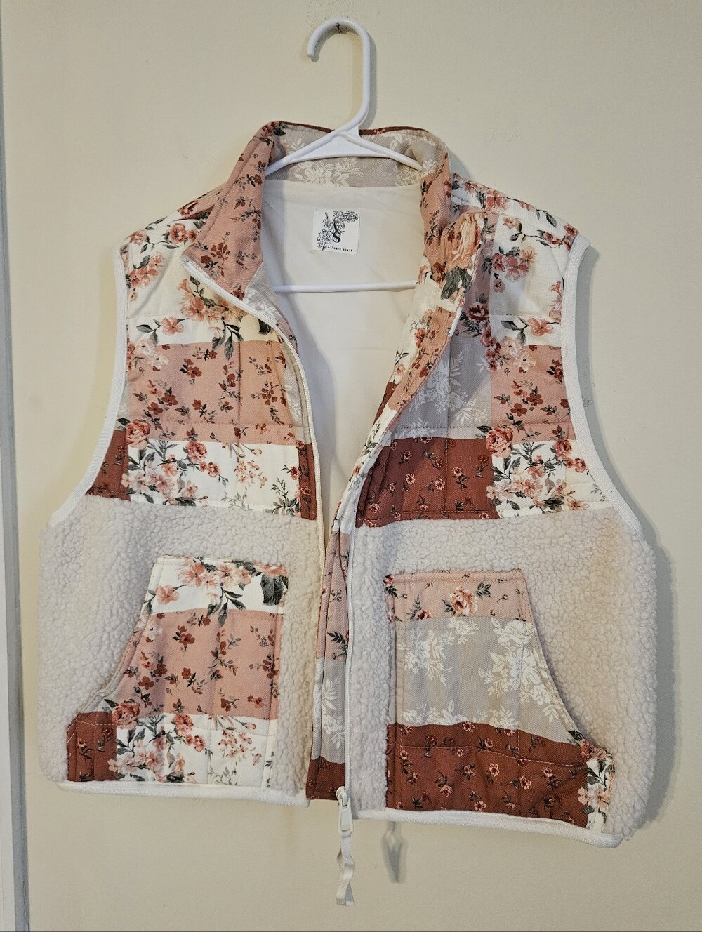Altar'd State Floral Patchwork Quilted & Sherpa Vest